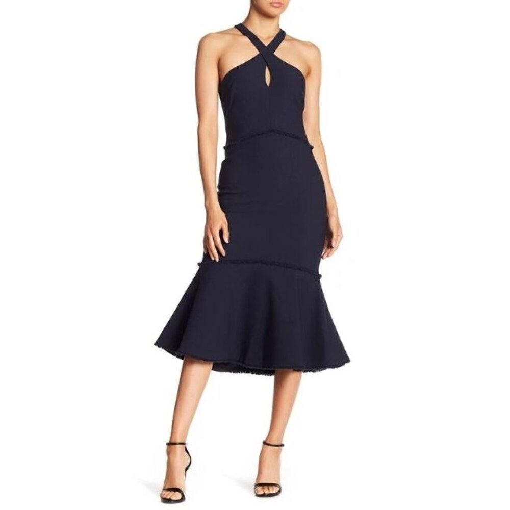 CINQ A SEPT Dante Mermaid Halter Midi Dress in Navy sz 00 Women's